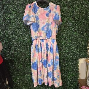 Vintage Floral Pink and Blue Dress